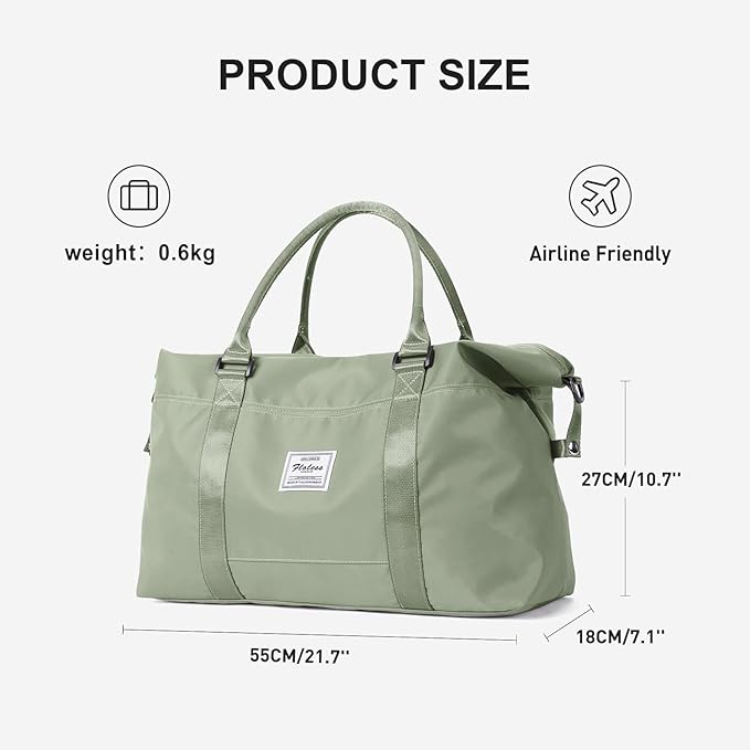 Sport Travel Duffle Bag Large Gym Tote Bag for Women, Weekender Carry on Bags for Airplane, Ladies Beach Overnight Bag Waterproof Luggage Bags with Wet Pocket Light Green