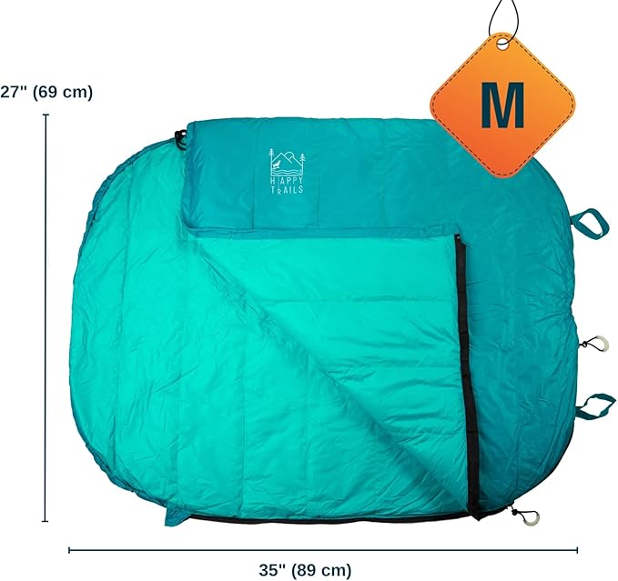 Glacial Blue Ultralight Dog Sleeping Bag with Packable Bed for Hiking, Camping and Outdoor Travel - Medium Size