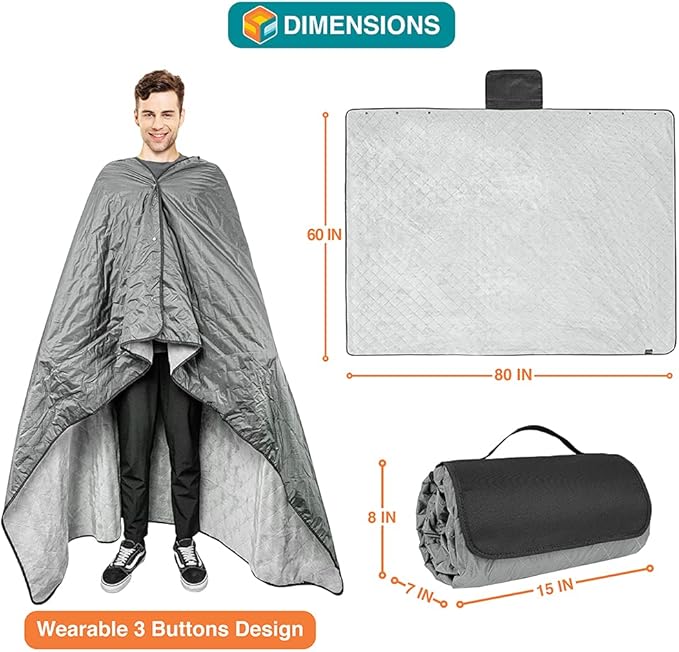 SUN CUBE Large Waterproof Camping Blanket, Fleece Quilted Stadium Blanket for Cold Weather, Windproof Foldable Outdoor Blanket Mat for Picnic, Beach, Pets, Car, 60x80in