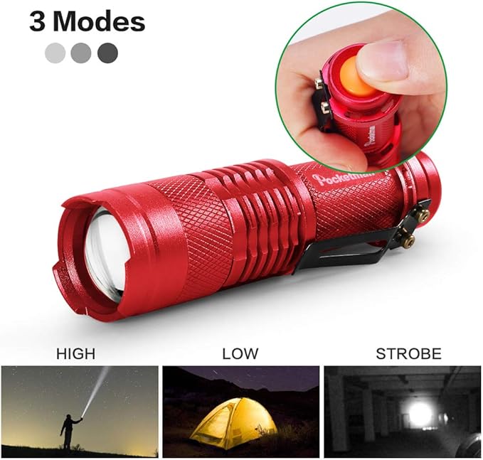5 Pack LED Mini Flashlights 7W 300LM SK-68 3 Modes Q5 LED Tactical Flashlight for Camping Hiking Emergency (Red)