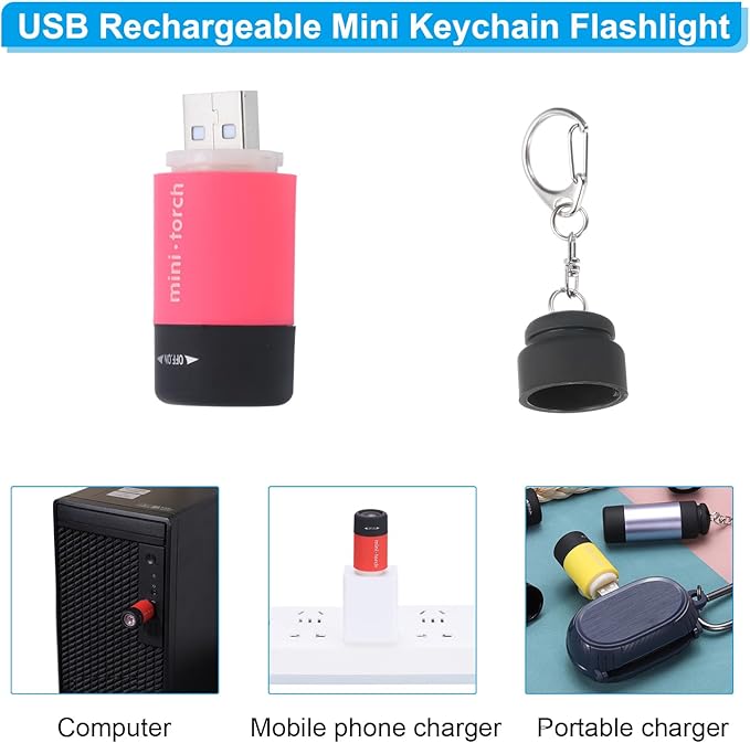 PATIKIL Mini Keychain Flashlight, Pocket LED Flashlight Portable Torch USB Rechargeable for Outdoor Camping Party, Pink
