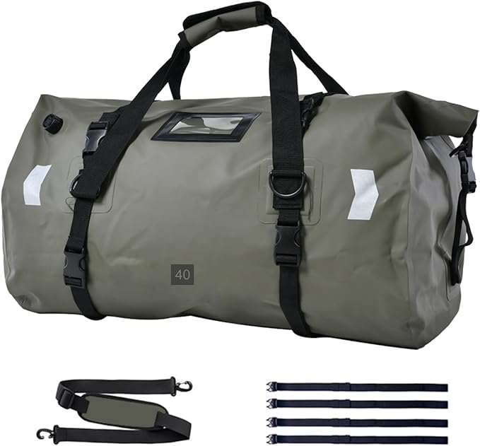 Waterproof Duffel Bag,Roll-Top Heavy Duty Dry Duffle Bag,Motorcycle Dry Bag,with Quick-fixed Straps,with Large Storage Space, Perfect for Traveling, Camping, Kayaking, Fishing & Canoeing (green, 40L)