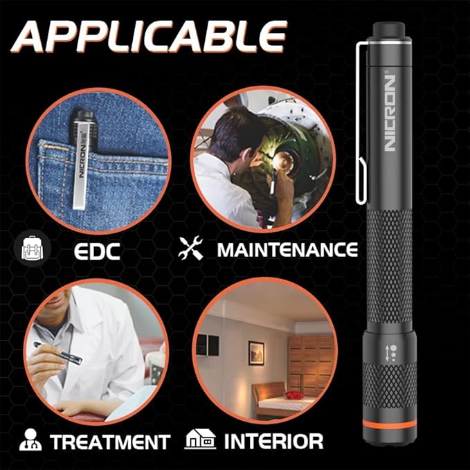 NICRON B22W LED Pocket Pen Light, Small, Compact, Portable, Zoomable Flashlight with Clip for nspection, Camping, Outdoor, Everyday Use