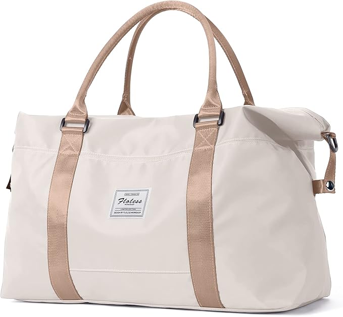 Gym Bag Womens Mens with Wet Pocket, Travel Duffel Bag for Plane, Sport Gym Tote Bags Swimming Yoga, Waterproof Weekend Overnight Carry on Bag Hospital Holdalls,Off White