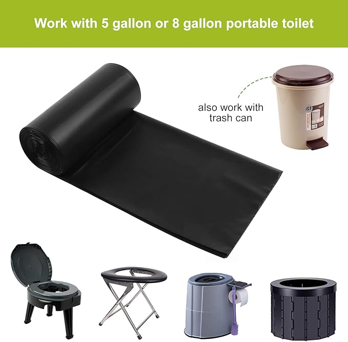 Portable Toilet Bags for Camping|80 Liners Toilet Replacement Bags | 100% Compostable & Biodegradable, 8 Gallon Thickened Bucket Liner for Outdoor Boating Trip, Trash Bags Plastic Free
