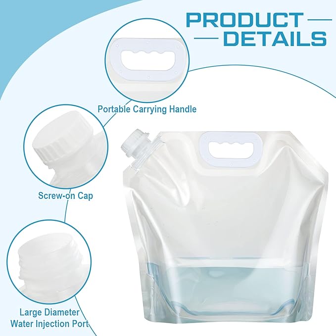 20 Pcs Collapsible Water Container Bag 2.6 Gallon Ice Bath Bags Foldable Water Bag Cold Plunge Accessories Emergency Water Pouches for Camping, Hiking, Emergency, Freezable, Athletes