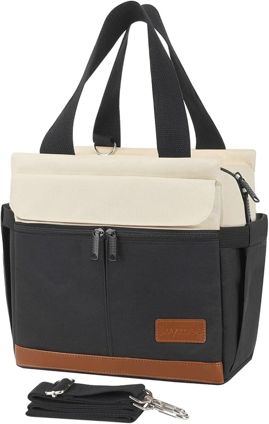 Joymee Lunch Box for Men Insulated Lunch Bag Women with Shoulder Strap Reusable Leakproof Large Spacious Lunch Cooler Tote for Women Adult with Bottle Holder and Side Pockets for Work - Black