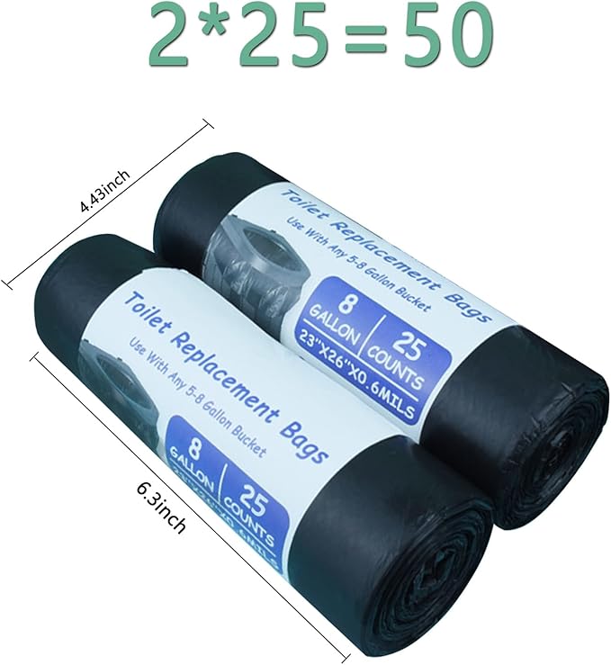 25/50 Pieces Portable Toilet Bags - Thickened Camping Toilet Bags 8 Gallon Compostable Camping Toilet Bags Portable Potty Bags for Outdoor Camping(2 * 25)