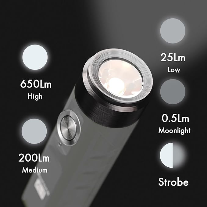 RovyVon A1 Gen 4 Rechargeable EDC Keychain Flashlight 650 Lumens High Lumens Outdoor Mini Keychain Light for Everyday Carry, Camping, Thanksgiving (Grey)