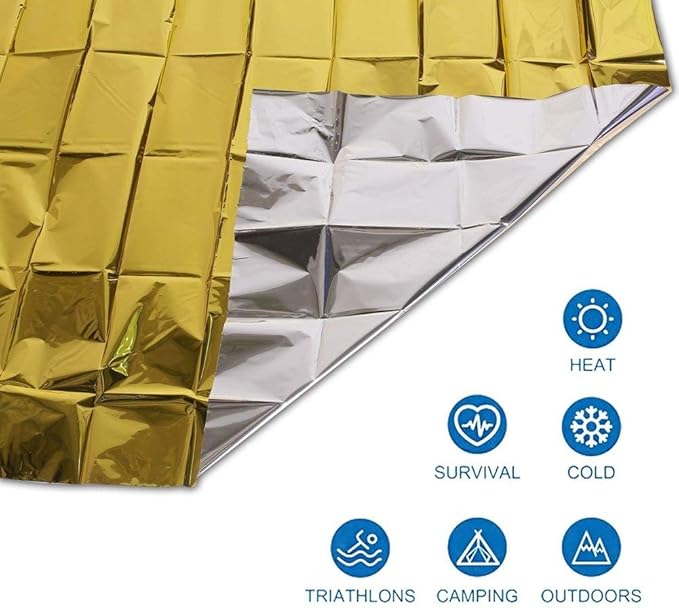 4-Pack Extra Large Emergency Mylar Blanket 84" X 52" - Gold Foil Space Blanket: Designed for NASA - Essentials for Outdoors, Hiking, Survival, Marathons or First Aid