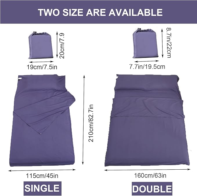 Sleeping Bag Liner Portable Travel Camping Sheets Lightweight and Compact Sleeping Sack Sheets for Adults Comfortable Liners for Traveling Hotel Camping Picnic Hostels Backpacking