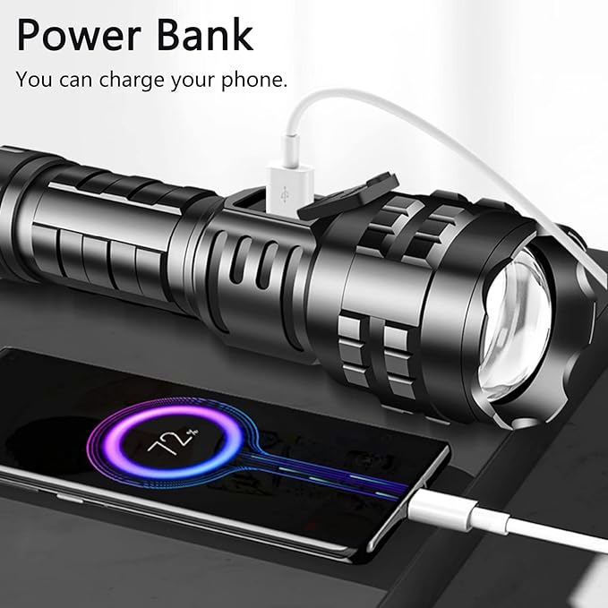 Super Bright Flashlight High Lumens Rechargeable, 100000 Lumen Xhp70.2 Powered Led Flashlights Brightest Flash Light, Powerful Handheld Tactical Flashlights for Camping, Emergency