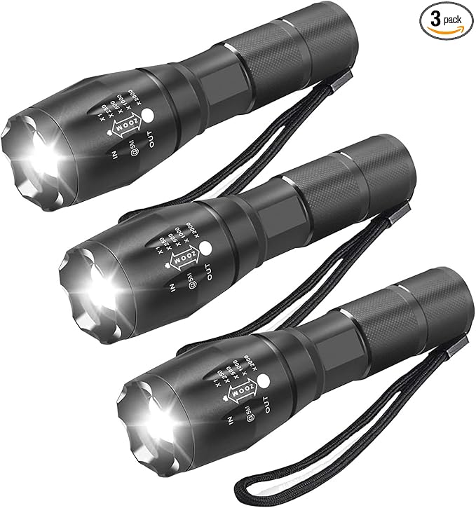 MODOAO LED Flashlights Super Bright Mini Flashlights with 5 Modes Zoomable Beam - 3pack Camping Flashlights Powerful and Bright for Outdoor Use