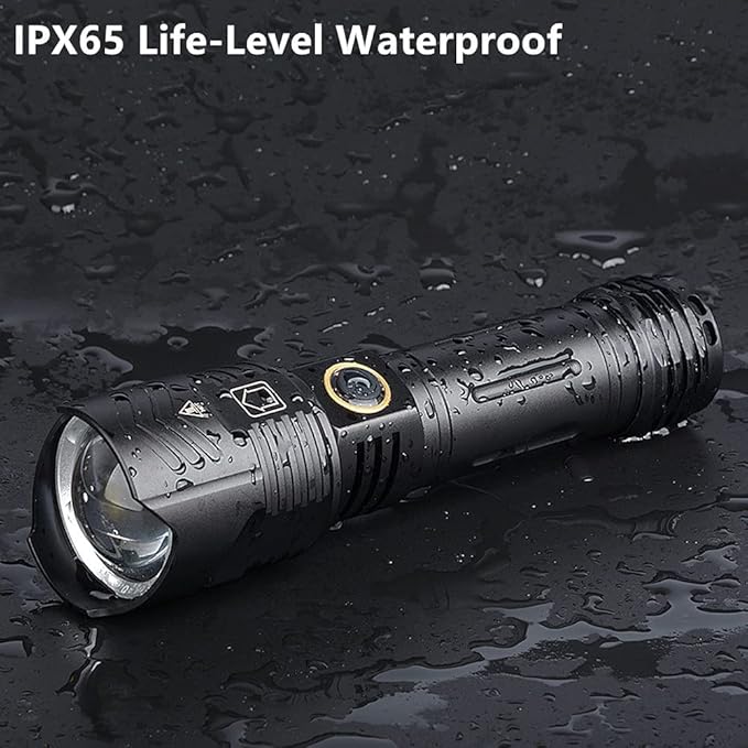 Flashlights Rechargeable High Lumens, 1200000 Lumens LED Tactical Flashlight, Powerful Super Bright Zoomable Handhed Flash Light Waterproof 5 Modes Best for Outdoor Camping