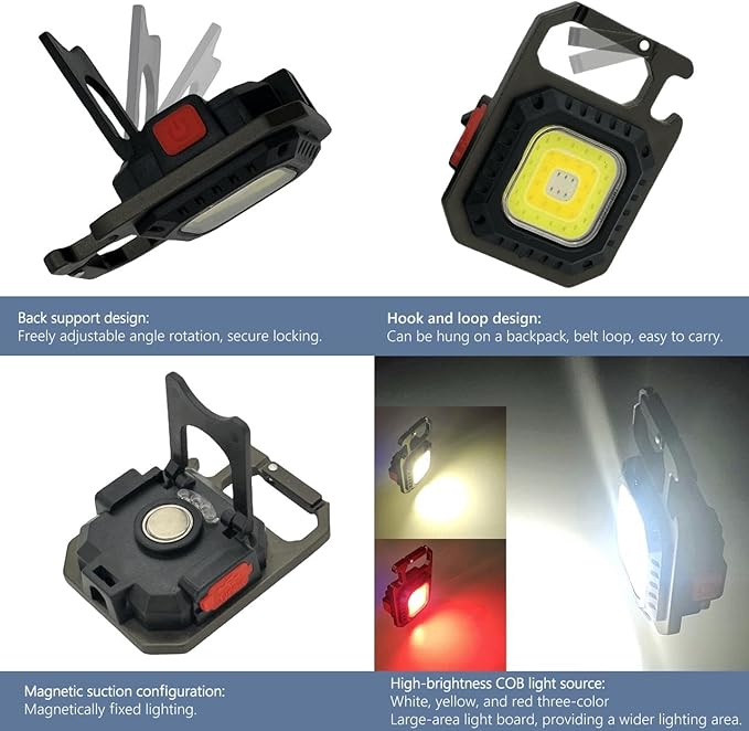 Flashlight Keychain Light, 7 Light Modes Waterproof Portable Pocket Light with Battery Display Bottle Opener Magnet for Walking Camping
