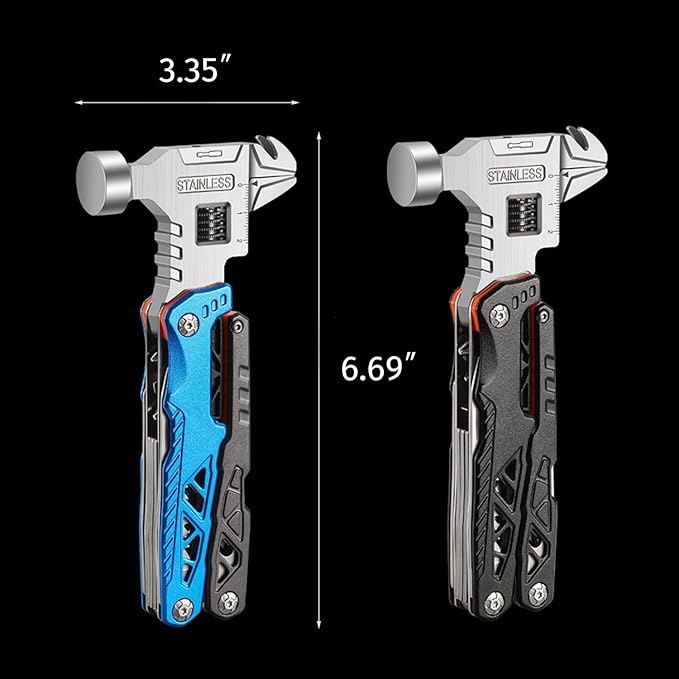 18-in-1 Adjustable Wrench Multitool Hammer, with 7-in-1 Camping Utensils Flatware Set, All-in-One Survival Camping Multi Tool, Hiking, and Everyday Use(Black)
