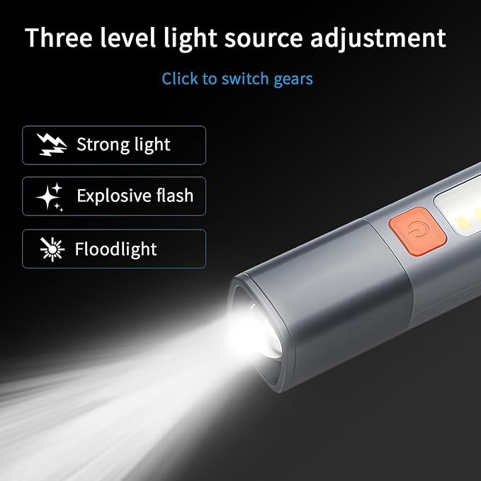 QUMOX Rechargeable LED Flashlight - Super Bright, Zoomable, USB Rechargeable, 3 Modes with COB Work Light - Compact Design for Camping and Emergencies - Pack of 2