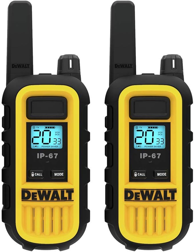 DEWALT DXFRS300 1 Watt Heavy Duty Walkie Talkies - Waterproof, Shock Resistant, Long Range & Rechargeable Two-Way Radio with VOX (2 Pack)