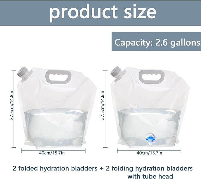 Collapsible Water Jug Container Outdoor Folding Water Bag for Camping, Hiking, and Emergency Preparedness Portable Leakproof Water Reservoir with Spout and Collapsible Design (2.6 Gal)