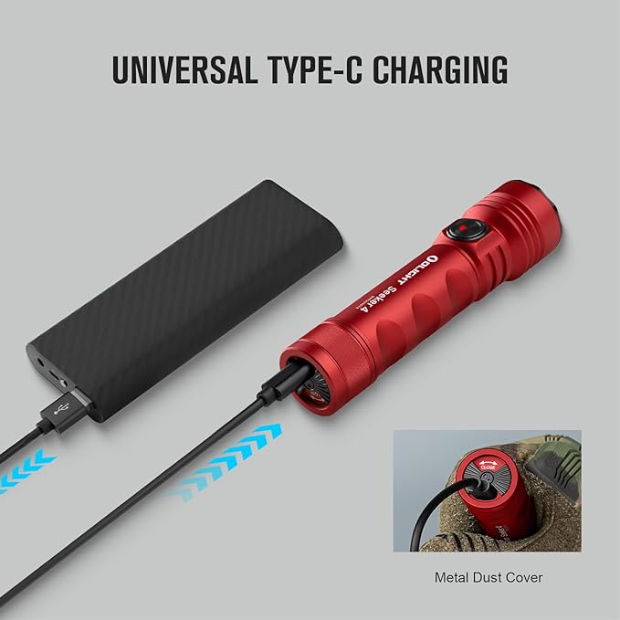 OLIGHT Seeker 4 Rechargeable Bright Flashlights, 3100 High Lumens USB-C Charging Flashlight, 400 Meters Powerful LED Long Rage Flashlight for Emergency, Camping, and Law Enforcement (Red)