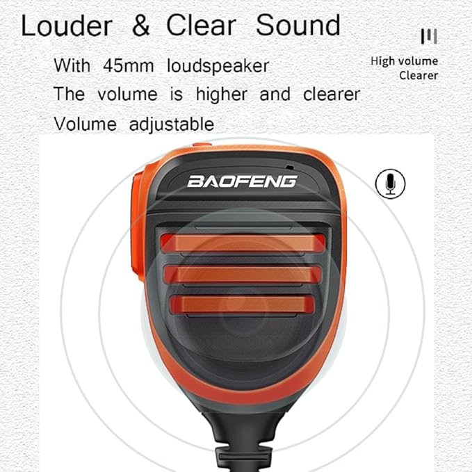 BAOFENG BF-F8HP Microphone Speaker Dual PTT Handheld Mic Waterproof Upgrade of Original BF Mic for GMRS Ham Radio 2Pin K Orange Compatible with UV-K5 UV-82 UV-S9 Plus UV-17R P15UV