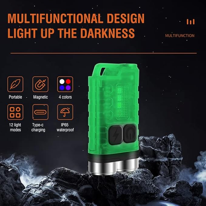 Mini Flashlight Keychain EDC Flashlight Rechargeable Magnet LED Bright 900LM Red UV Blue Light,IP65 Waterproof and 12 Light Modes Pocket Flashlight for Adventure Camping White