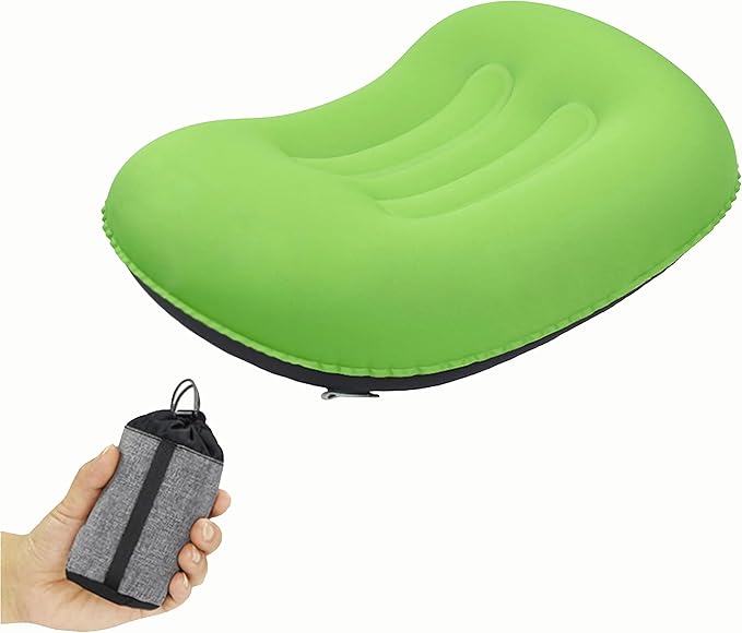 Portable Inflatable Neck Pillow for Outdoor Travel, Camping, Office Naps-Polyester ,Color Available-Simple and Comfortable (16.5 * 12.6 * 4.3in, Green)