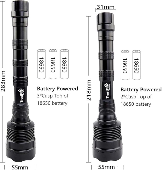 TrustFire TR-3T6 LED Flashlight, Super Bright 3800 Lumens, Water Resistant 5 Light Modes Large Tactical Torch by 2X or 3X Rechargeable Battery(not Included)