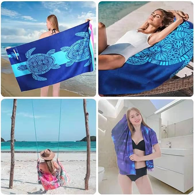 HAOKUN Microfiber Oversize Beach Towel,Sand Free Beach Towel (Blue Turtle)