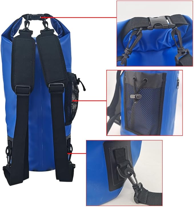 ISURE MARINE Waterproof Dry Bag with Zippered Pocket 20L,Waterproof Phone Case Roll Top Closure Travel Bags for Kayking, Boating, Kayaking, Surfing, Rafting and Fishing, Deck Bags Blue