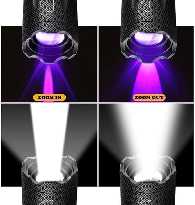 2 in 1 Blacklights Flashlight, UV 395nm Ultraviolet Torch Light High Lumen for Home Security, Outdoor Camping Cycling Hiking, Scorpion Hunting, Pet Urine Stain Detect, Car Fuel Leak