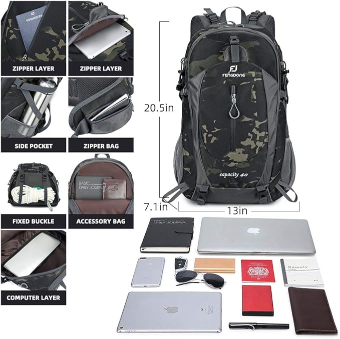 40L Waterproof Lightweight Hiking,Camping,Travel Backpack for Men Women