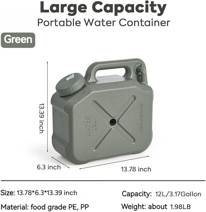 Naturehike Camping Water Container, 3.17/5.28 Gallon Portable Water Container with Spigot, Water Tank, Portable Emergency Water Storage Camp Water Jug for Camping, Hiking