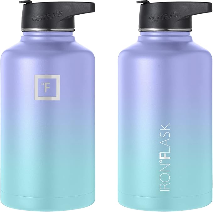 IRON °FLASK Camping & Hiking Hydration Flask, Wide Mouth, 3 Straw Lids, Stainless Steel Outdoor Water Bottle, Double Walled, Insulated Thermos, Metal Canteen - Cotton Candy, 64 Oz