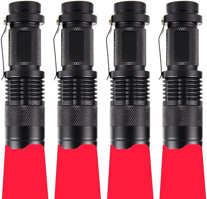 4 Pack Single Mode Red Light Flashlight, 1 Mode Red LED Flashlight Red Flashlight Torch, Red LED Red Light for Astronomy, Aviation, Night Observation