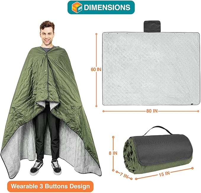 SUN CUBE Large Waterproof Camping Blanket, Fleece Quilted Stadium Blanket for Cold Weather, Windproof Foldable Outdoor Blanket Mat for Picnic, Beach, Pets, Car, 60x80in