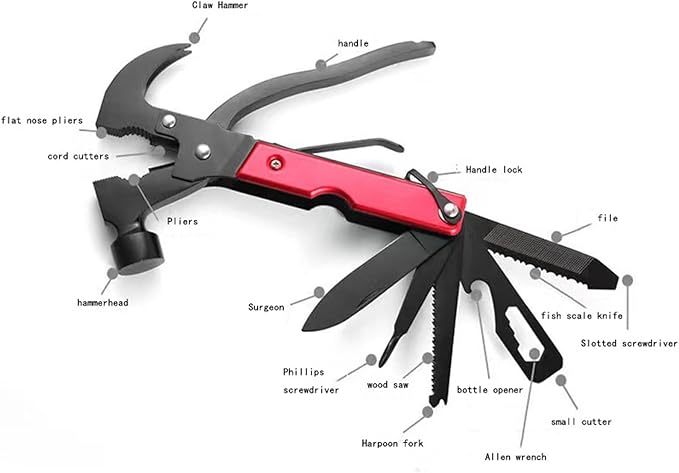 Multi Tool 16 in 1 Hammer Portable Gadgets Camping Gear Survival Tool,Birthday Christmas Gift for Men Boys,Hiking Outdoor、Window Breaking