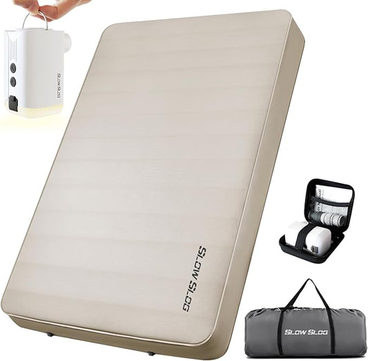 Self-Inflating Sleeping Pad with Portable Electric Pump 4in Thick Memory Foam Camping Mattress for Tent Cot & Car Travel, Fast Inflate & Deflate Camping Pad, Cream
