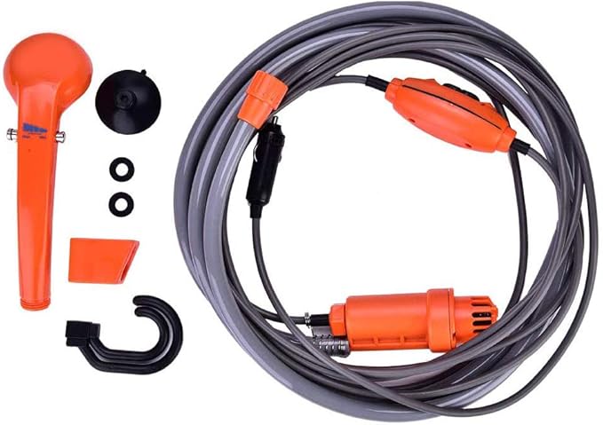 Camping Shower Portable Outdoor Shower Kit 12V Car Plug Vehicle Mounted Shower Kit for Camping Travel, Outdoor Camp Showerhead Kit with Strong Pump, Cable Length: 4.88m/16ft