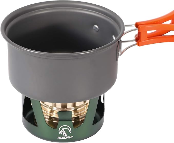 REDCAMP Mini Alcohol Stove for Backpacking, Lightweight Brass Spirit Burner with Aluminium Stand for Camping Hiking, Green