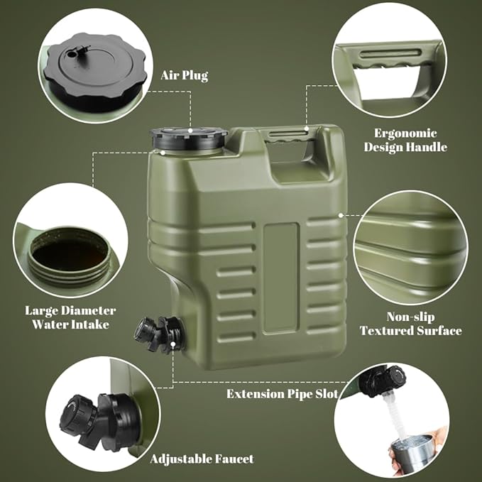 3.2 Gallon Camping Water Jug, Green Camping Water Container with Spigot, Portable Water Tank for Outdoors Hiking Picnic Emergency Supplies, BPA Free