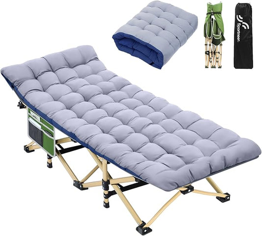 Sportneer Camping Cot: 1200D Double Layer Oxford Camping Cots for Adults - Heavy-Duty Foldable Cots for Camping Travel Tent Day Outdoor & Home Guest, Camping Cots with Mattress Carry Bag & 2 Pockets