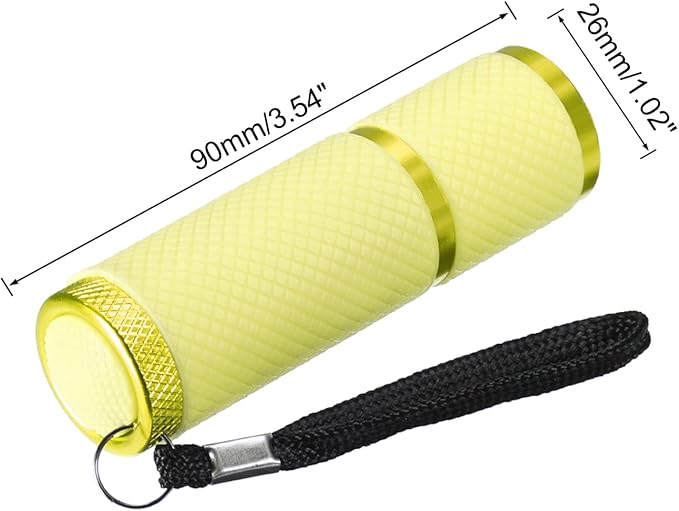 PATIKIL 9 LED Glow in Dark Flashlights, 2 Pcs Mini Aluminum Flashlight Rubber Coated Flashlight with Strap for Camping, Hiking, Party, Yellow