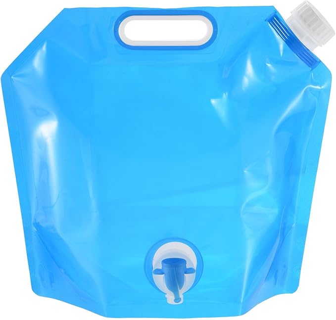PATIKIL 1.3 Gallon Collapsible Water Container Bag with Spigot, PE Folding Water Jug Carrier for Camping, Hiking, Emergency Water Storage, Blue