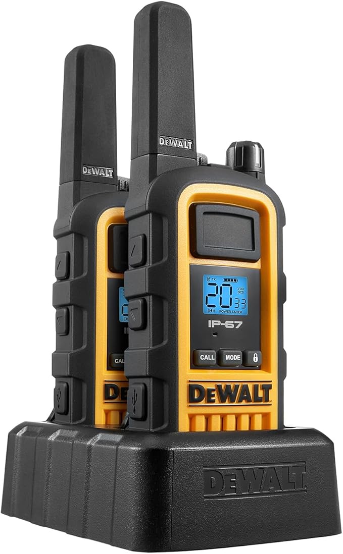 DEWALT DXFRS800 2 Watt Heavy Duty Walkie Talkies - Waterproof, Shock Resistant, Long Range & Rechargeable Two-Way Radio with VOX