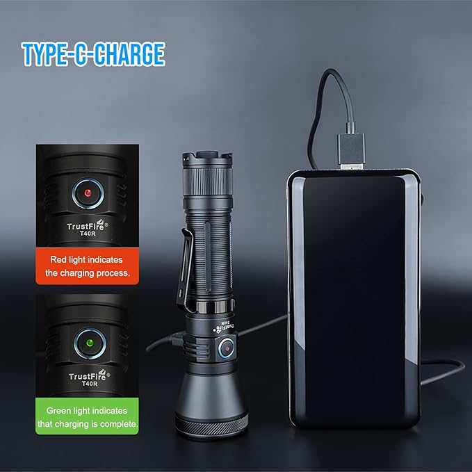 TrustFire T40R Tactical Flashlights, 1800 Lumen Flashlights High Lumens 550 Meter Beam Reach Rechargeable Flashlights Ip68 LED Flashlight 6 Modes Dual Switch Flashlights for Emergencies, EDC, Outdoor