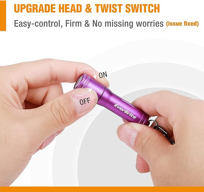 EverBrite Keychain LED Flashlight Mini Bright Key Ring Portable Pocket Torch for EDC, Party Favors, Night Reading, Camping, Power Outage, Emergency, AAA Battery Included, Purple