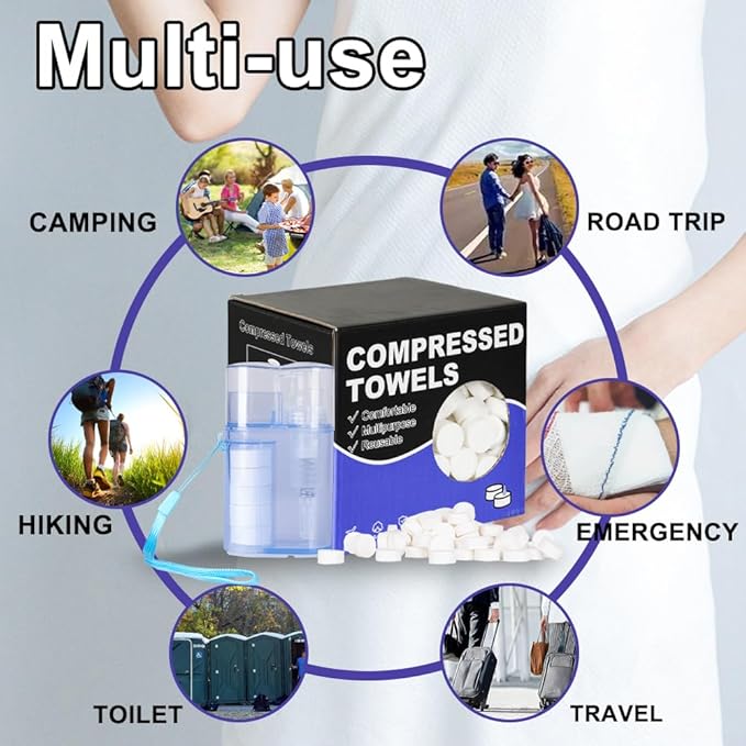 250 Disposable Thicker Style Magic Compressed Towels with Dispenser, Disposable Face Compressed Towel, Mini Compressed Towel, Camping Towel, Portable Compressed Coin Tissue for Travel/Home/Outdoor Act