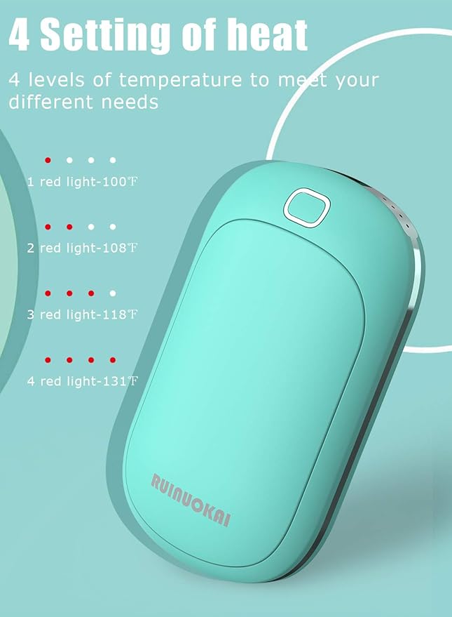 Hand Warmers Rechargeable, 5200mAh Electric Portable Pocket Hand Warmer Heater Pocket Warmer Dual-Sided Quick Heating Great for Outdoor Fishing Hunting Golf Camping Gifts for Men Women