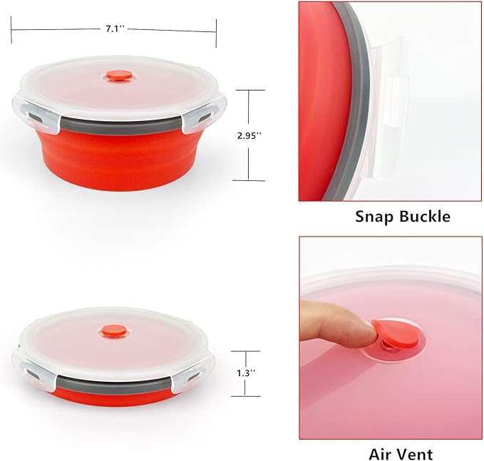 1200ml Collapsible Camping Bowl Silicone Food Storage Container with Lid and Foldable Stainless Steel Fork Spoon, for Picnic, Travel, Camping, RV, Fridge and Microwave Bowls